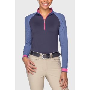 KASTEL DENMARK カラーブロック UVカット ジップシャツ 長袖 レディース